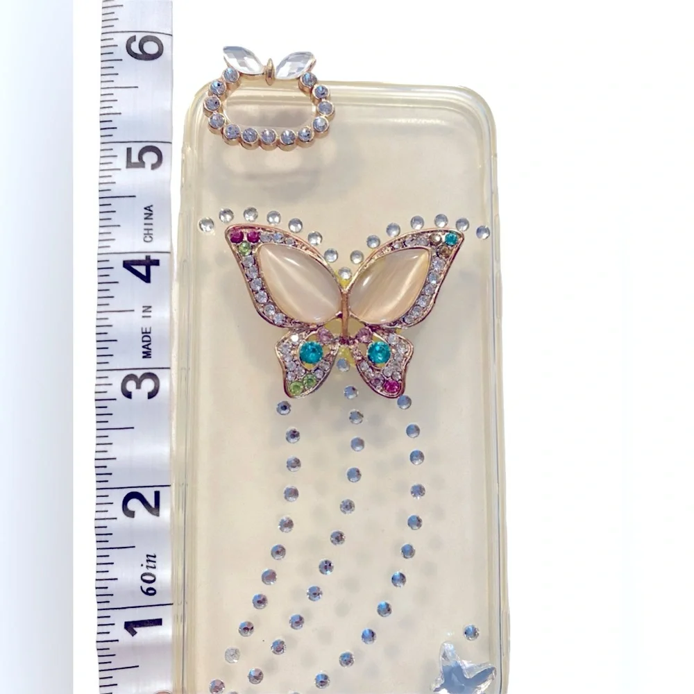 iPhone 7 clear case with rhinestones & colorful butterfly